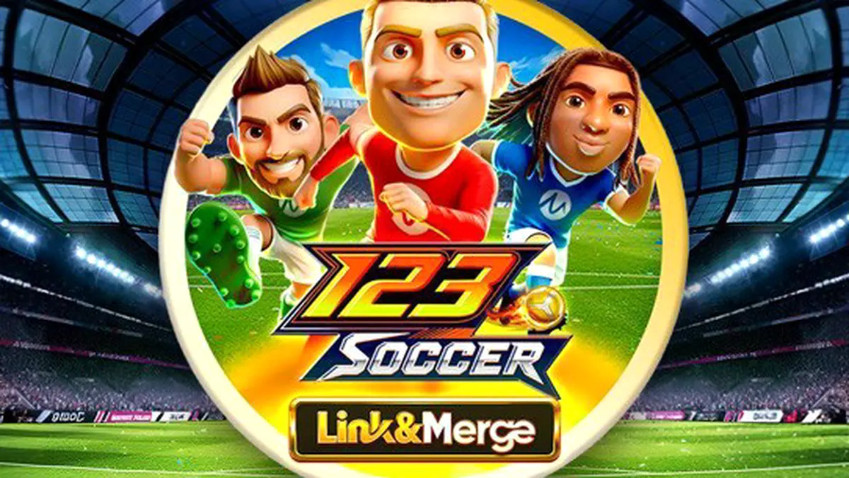 Tampilan visual permainan slot 123 Soccer Link&Merge dengan elemen sepak bola